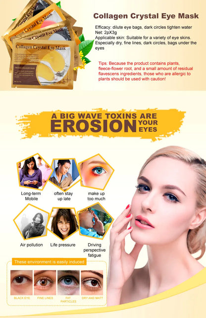 20 Pcs Gold Collagen Crystal Eye Masks – Firming & Moisturizing Nourishing Eye Patches