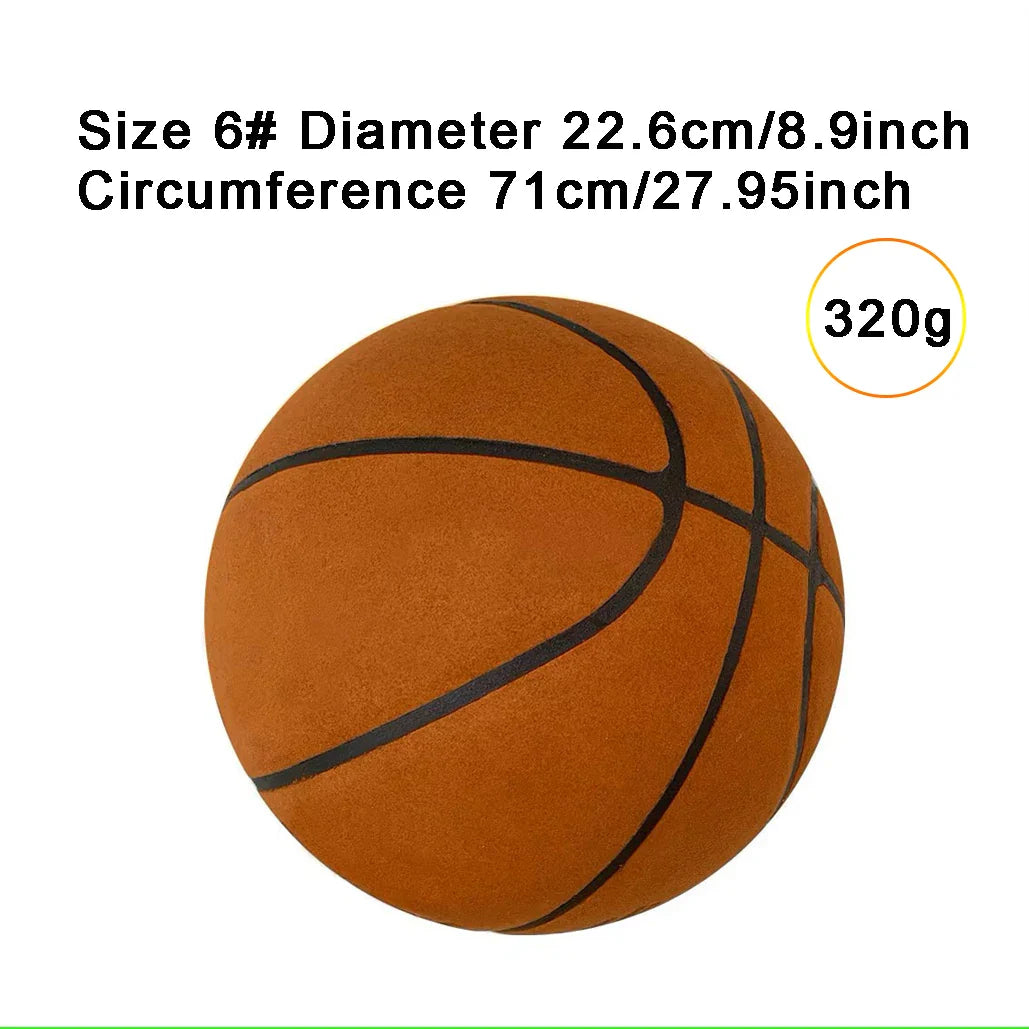 Silent Indoor Basketball – Airless Foam Dribbling Ball, Size 7/6/5 with Grooved Quiet Training Design