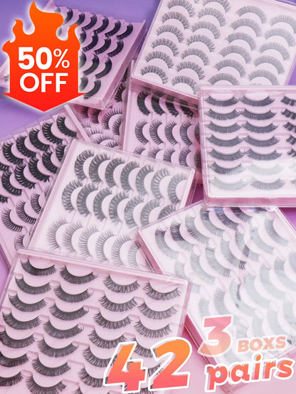 5 Pairs Cat Eye Faux Mink Eyelashes – Winged Long Natural Manga Style False Lashes Makeup Set