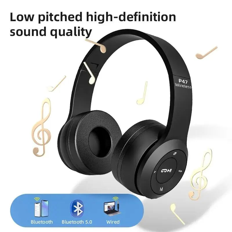 Stereo P47 Headset - 5.0 Bluetooth Folding Wireless Sports Gaming Headphones