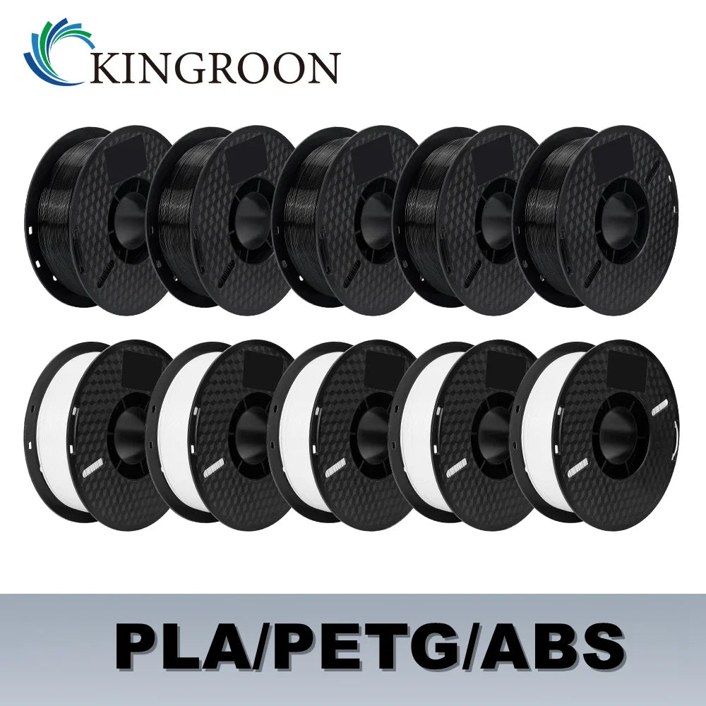 KINGROON 10KG PLA/ABS/PETG Filament 1.75mm – 10 Rolls Black, White, Gray for 3D Printing
