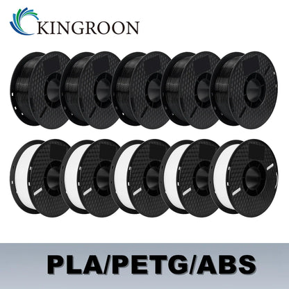 KINGROON 10KG PLA/ABS/PETG Filament 1.75mm – 10 Rolls Black, White, Gray for 3D Printing