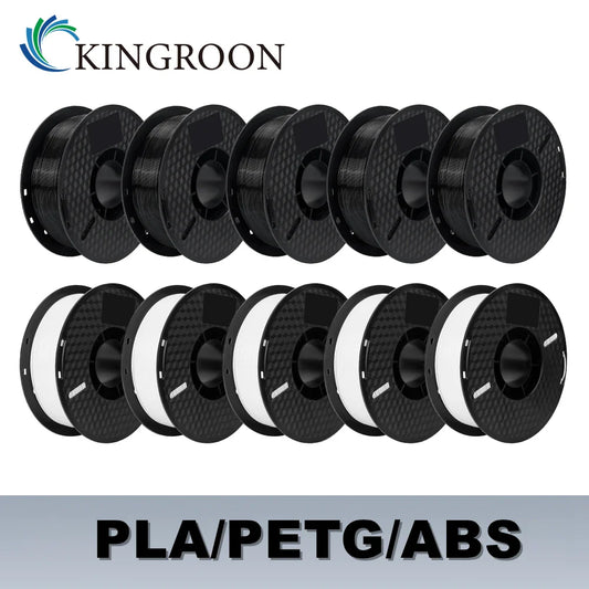KINGROON 10KG PLA/ABS/PETG Filament 1.75mm – 10 Rolls Black, White, Gray for 3D Printing