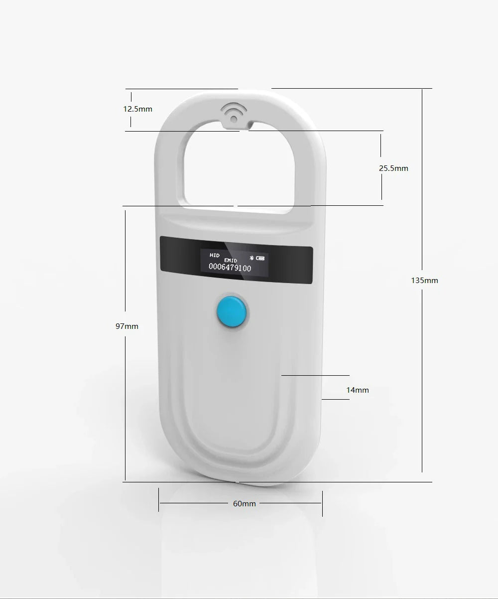 Handheld Animal RFID Reader - 134.2KHz & 125kHz Pet Microchip Scanner, USB/Bluetooth Tag Reader for Cats & Dogs with Tags