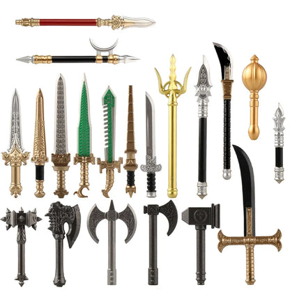 Medieval Figure Weapons Building Blocks Kit – King Sword, Lion Shield, Trident & Double-Edged Axe Battle Toy