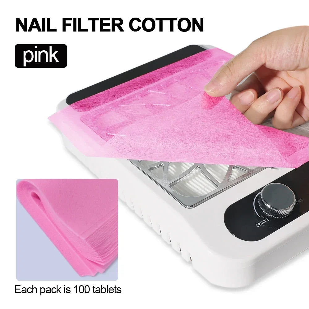 Nail Art Vacuum Dust Collector Filters - 100Pcs Non-Woven Cotton Paper for Manicure Vacuum Cleaners