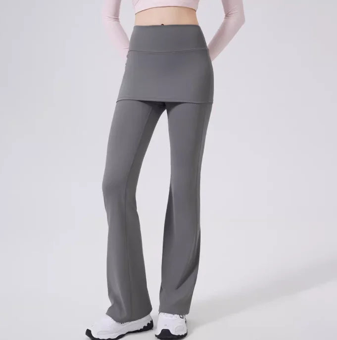 Women’s High Waisted Flared Yoga Pants with Skirt Overlay – Pilates, Dance & Running Sports Leggings