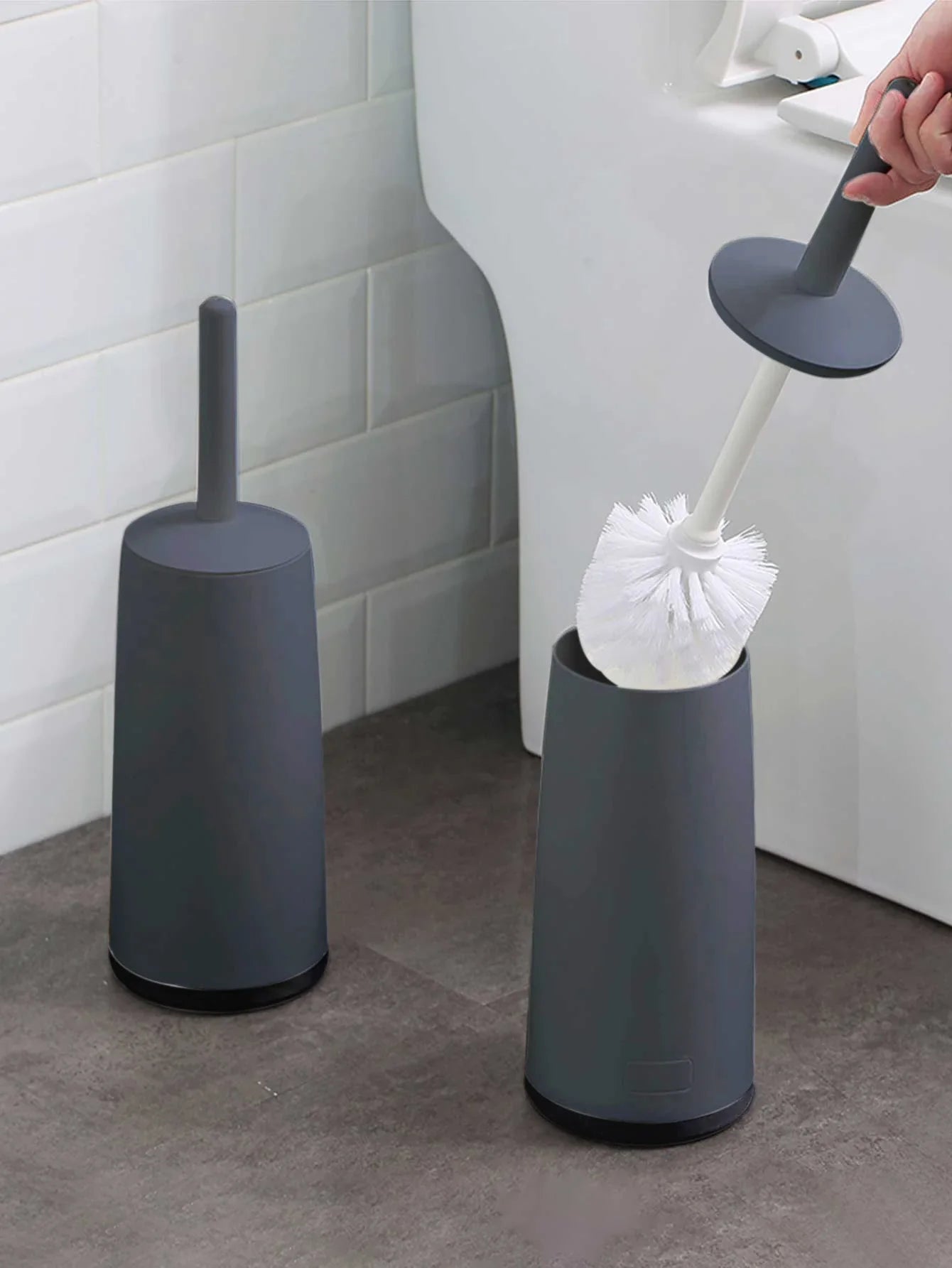 WORTHBUY Toilet Brush Set - Long Handle Bathroom Cleaning Brush with Standing Holder Base for WC Care