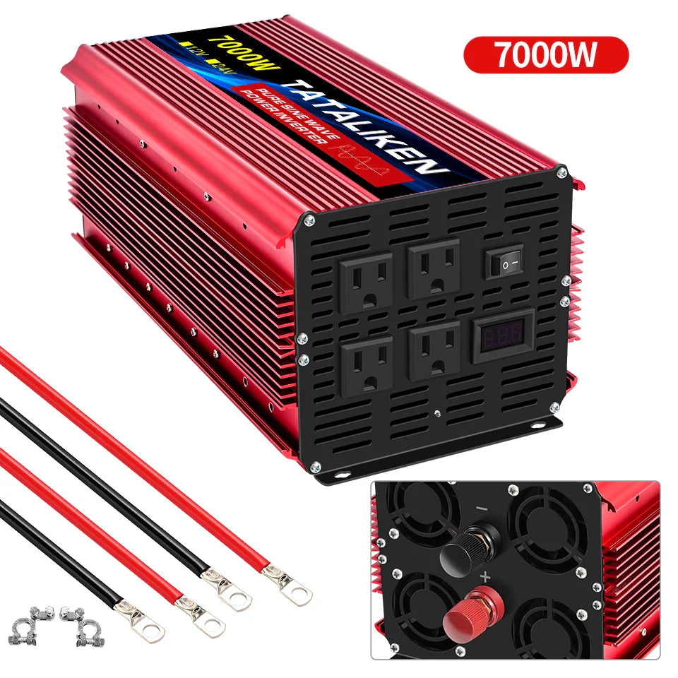 Pure Sine Wave Inverter 5000–10000W – 12V DC to 110V AC Portable Solar & Car Power Converter