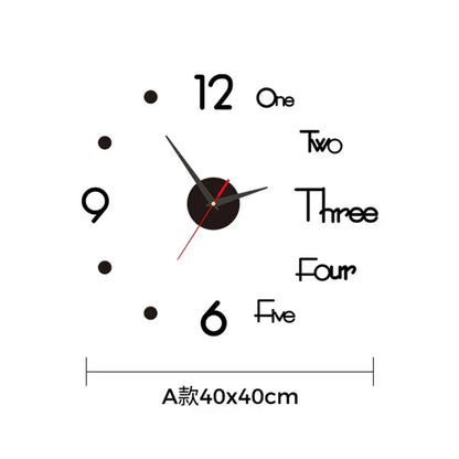 Large 3D DIY Silent Wall Clock — Simple Modern Punch-Free Wall Sticker in Black, Gold, or Silver