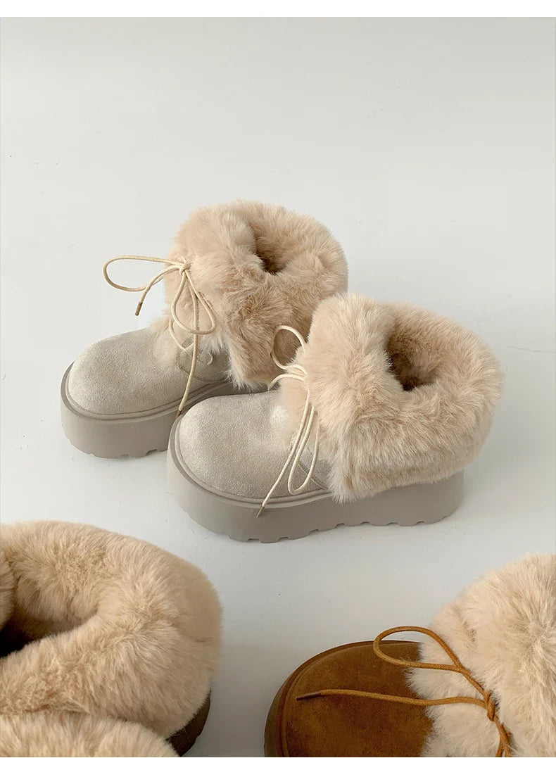 Women’s Winter Chunky Sole Fur Snow Boots – Cozy Height-Boosting Cotton Short Booties