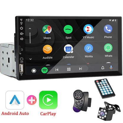 7" Car Radio – 1 Din Carplay Android Auto Multimedia Player, HD Touch Screen, FM, AUX Input, Bluetooth & MirrorLink Autoradio