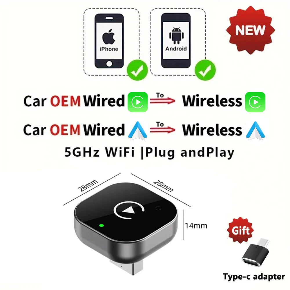 EKIY 2-in-1 Wireless CarPlay & Android Auto Adapter — AI Smart Box for Cars with Wired CarPlay Support