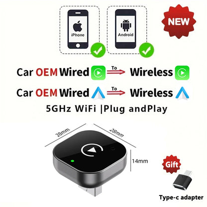 EKIY 2-in-1 Wireless CarPlay & Android Auto Adapter — AI Smart Box for Cars with Wired CarPlay Support