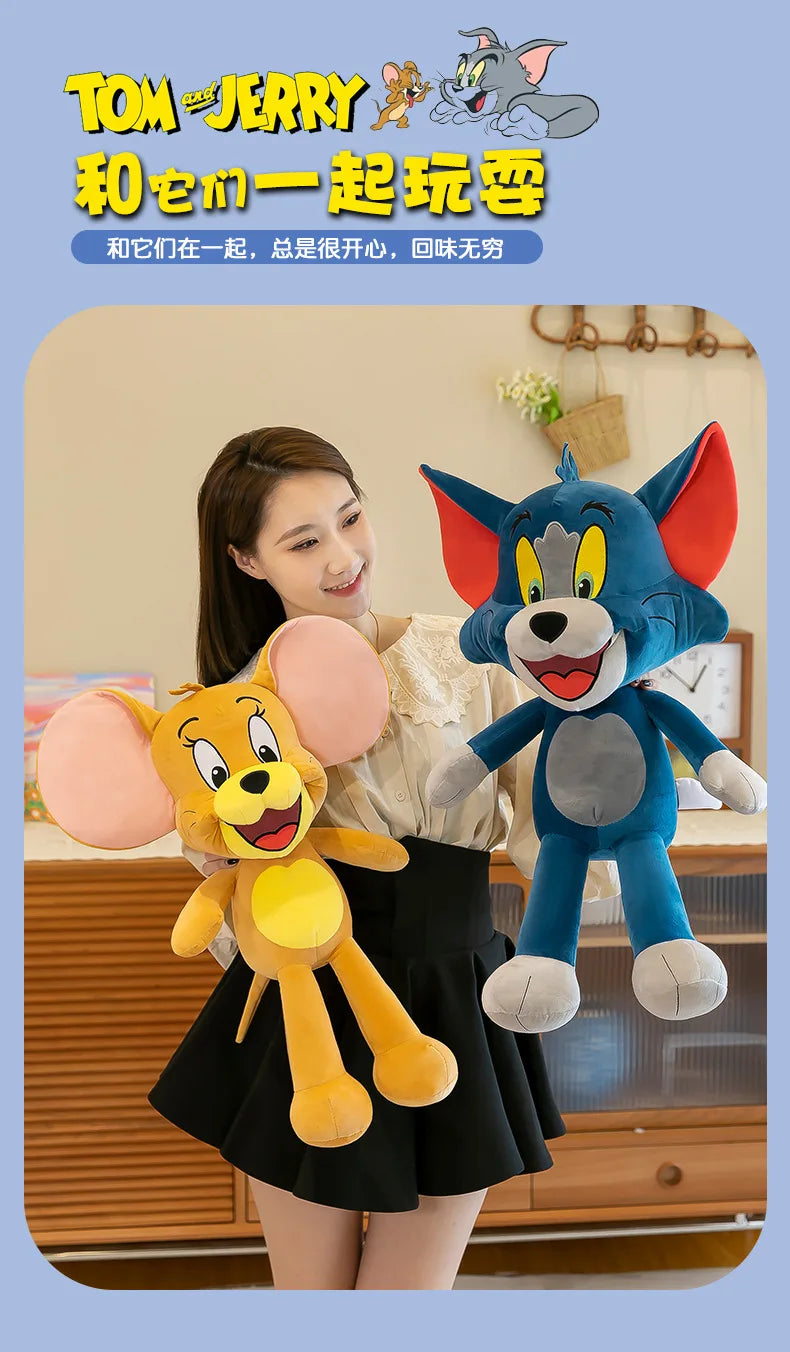 35/45/65cm Cute Cat & Mouse Plush Doll — Large Tom & Jerry Cartoon Stuffed Toy, Children's Soothing Companion Gift
