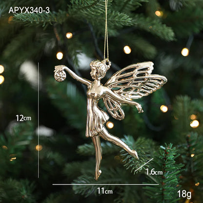 Christmas Tree Ornaments – Gold Plastic Balls with Butterfly, Dragonfly, Angel & Snowflake Decorations