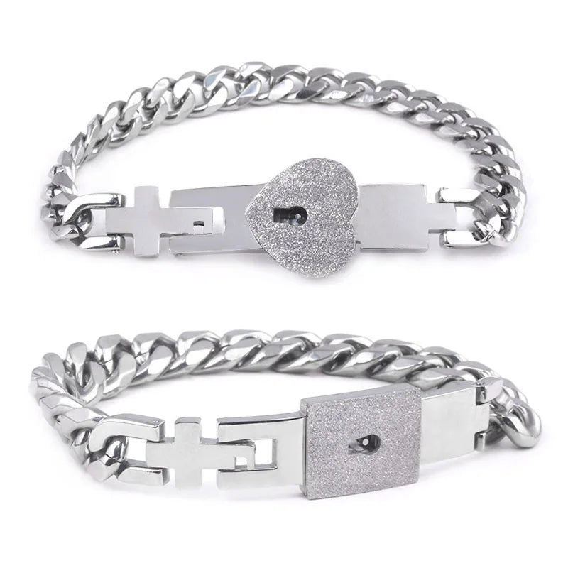 Couple Stainless Steel Love Lock Bracelet & Key Pendant Necklace – Romantic Jewelry Gift for Men and Women