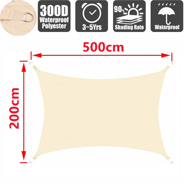 Outdoor Waterproof Sun Shade Sail – Rectangle Canvas Awning for Garden, Terrace, Pool & Car Sun-Shelter