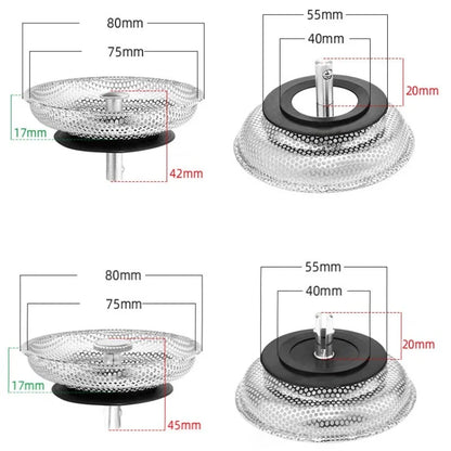 Stainless Steel Waste Plug Sink Strainer - Basin Drain Filter and Shower Floor Sewer Mesh Hair Catcher for Kitchen and Bathroom