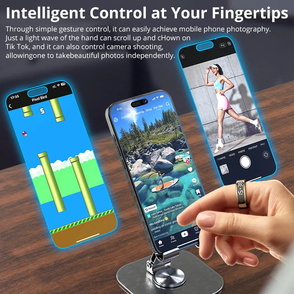 COLMI R12 Smart Ring 2025 – Display Screen Touch Control, Wireless Charging Health Tracker, 5ATM Waterproof for Men & Women