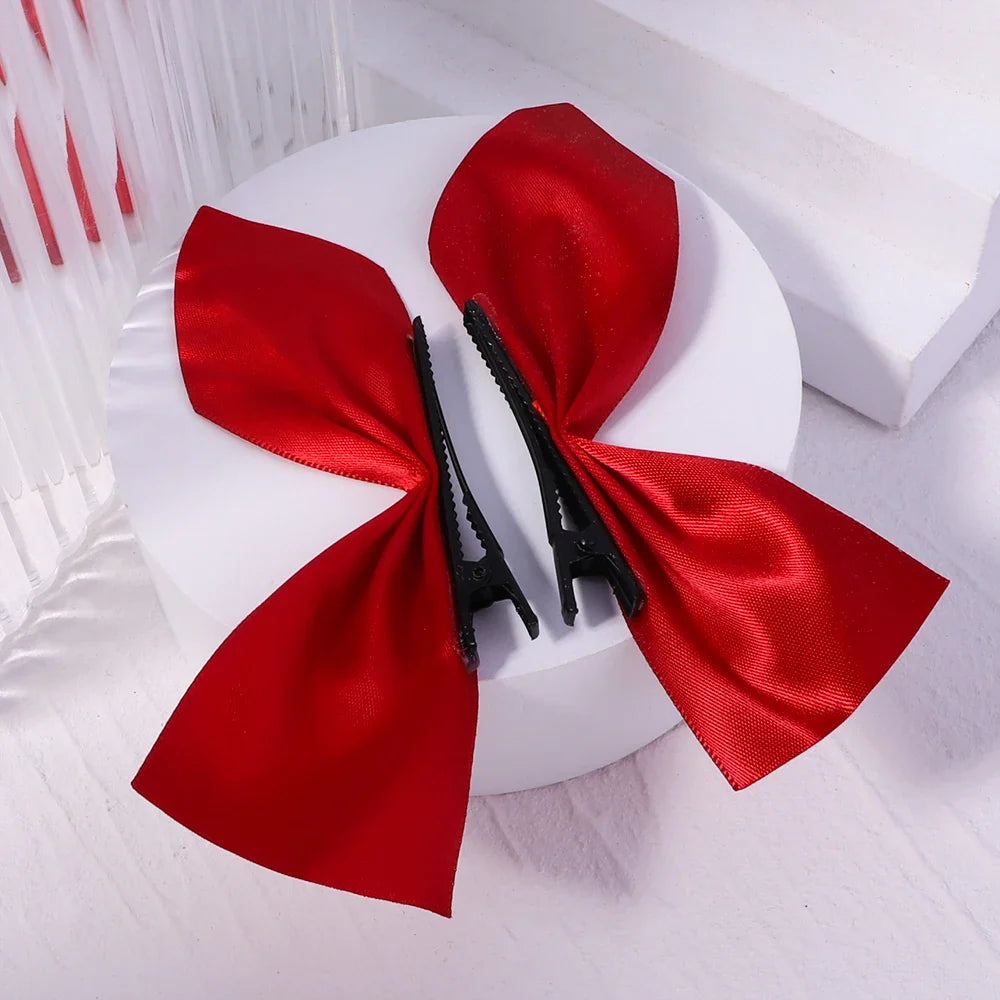 2pcs Black & White Ribbon Hair Bow Clips – Vintage Bowknot Side Hairpins, Cute Barrettes for Girls & Women, Headdress Accessories
