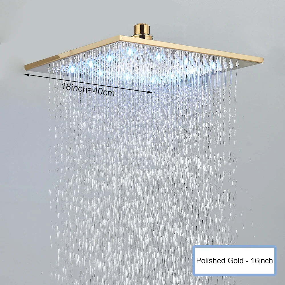 Black Ceiling Mounted LED Rainfall Shower Head – Intelligent Remote Control Concealed Waterfall Tap