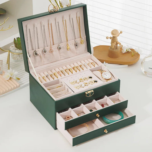 Three-Layer Jewelry Storage Box – High-End Large Capacity Organizer for Necklaces, Earrings & Gold Accessories