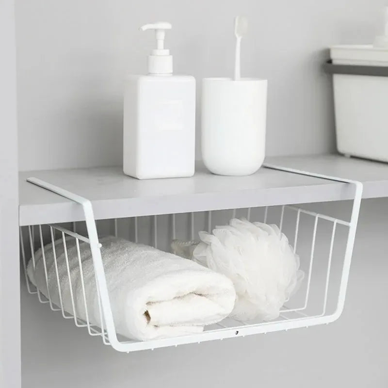Multipurpose Hanging Closet Storage Basket — Metal Organizer for Kitchen Cabinets, Desks, and Home Use