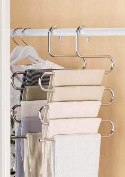 5-Layer Multi-Functional Clothes Hanger – Non-Slip Pant Storage Rack for Hanging & Organization