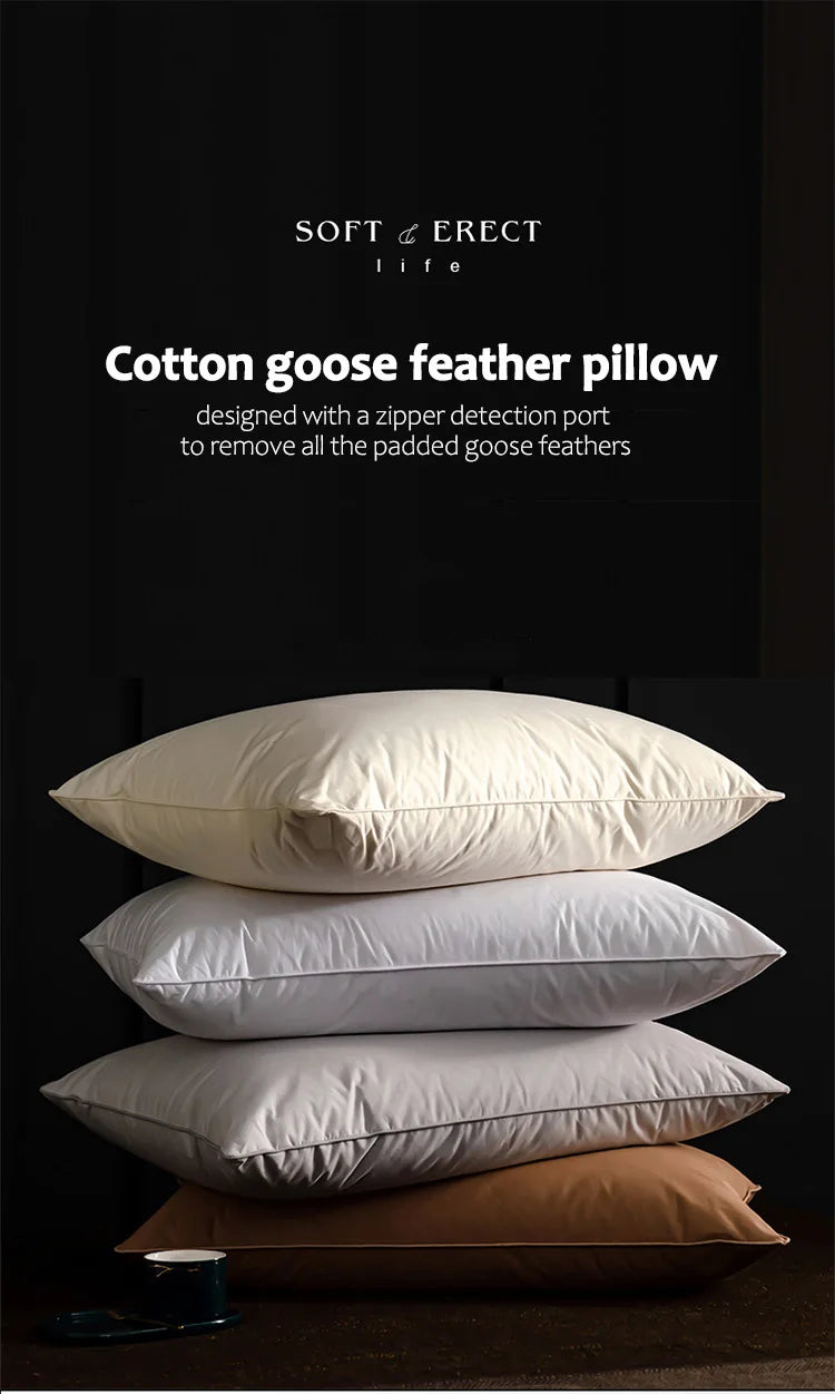 100% White Goose Feather Pillow – Five-Star Hotel Quality, Orthopedic & Memory Support, Single Size for Healthy Sleep