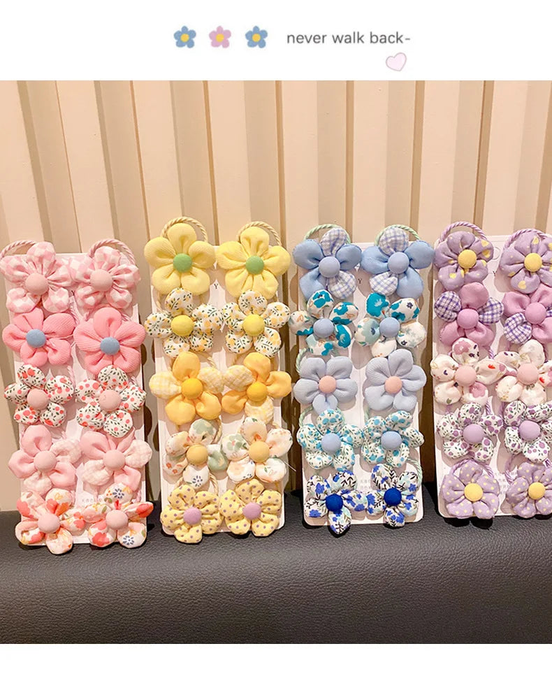 10 Pcs Baby Girl Flower Hair Bands Set – Cute Colorful Soft Scrunchies Ponytail Holders for Kids