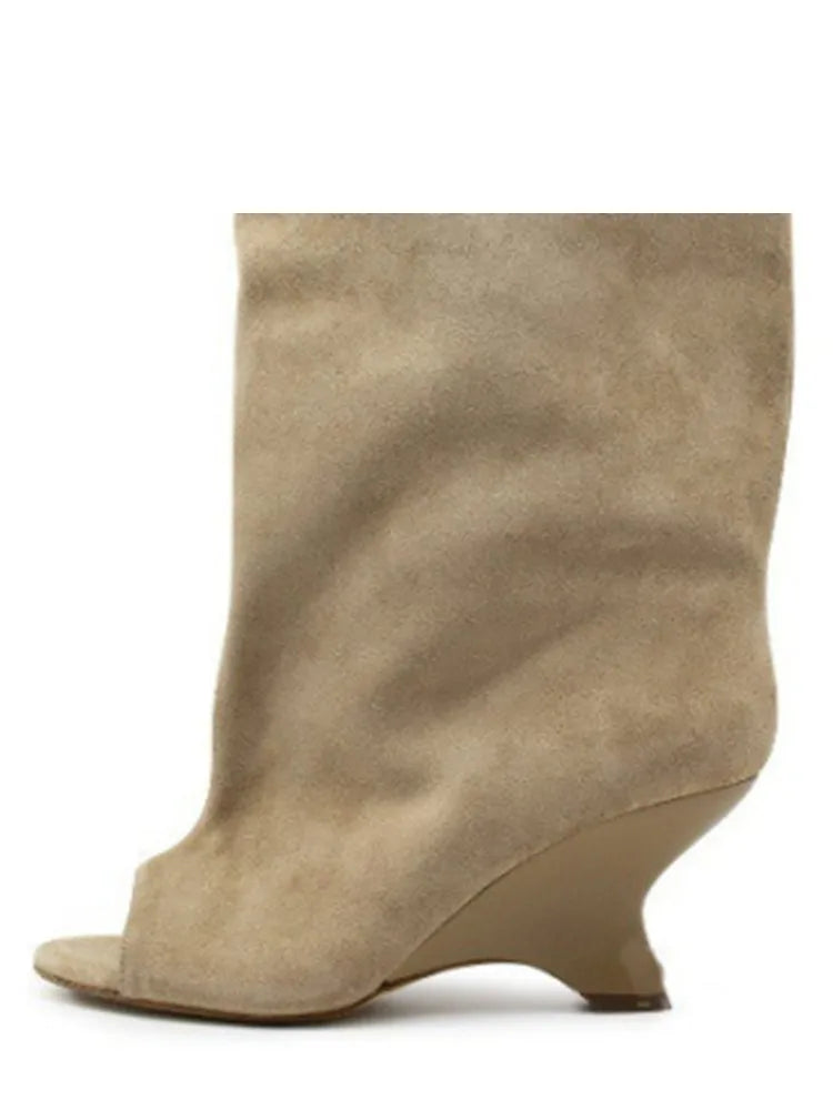 2025 Women’s Fish Mouth Knee-High Boots – Thick Slant Heel Fashion High Heels Spring Summer Large Size