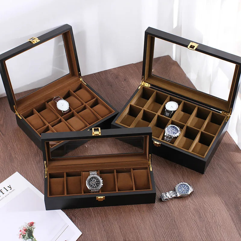 Handmade Luxury Wooden Watch Box – 6/10/12 Grid Display Case & Jewelry Organizer for Watches