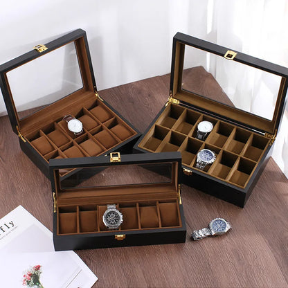 Handmade Luxury Wooden Watch Box – 6/10/12 Grid Display Case & Jewelry Organizer for Watches