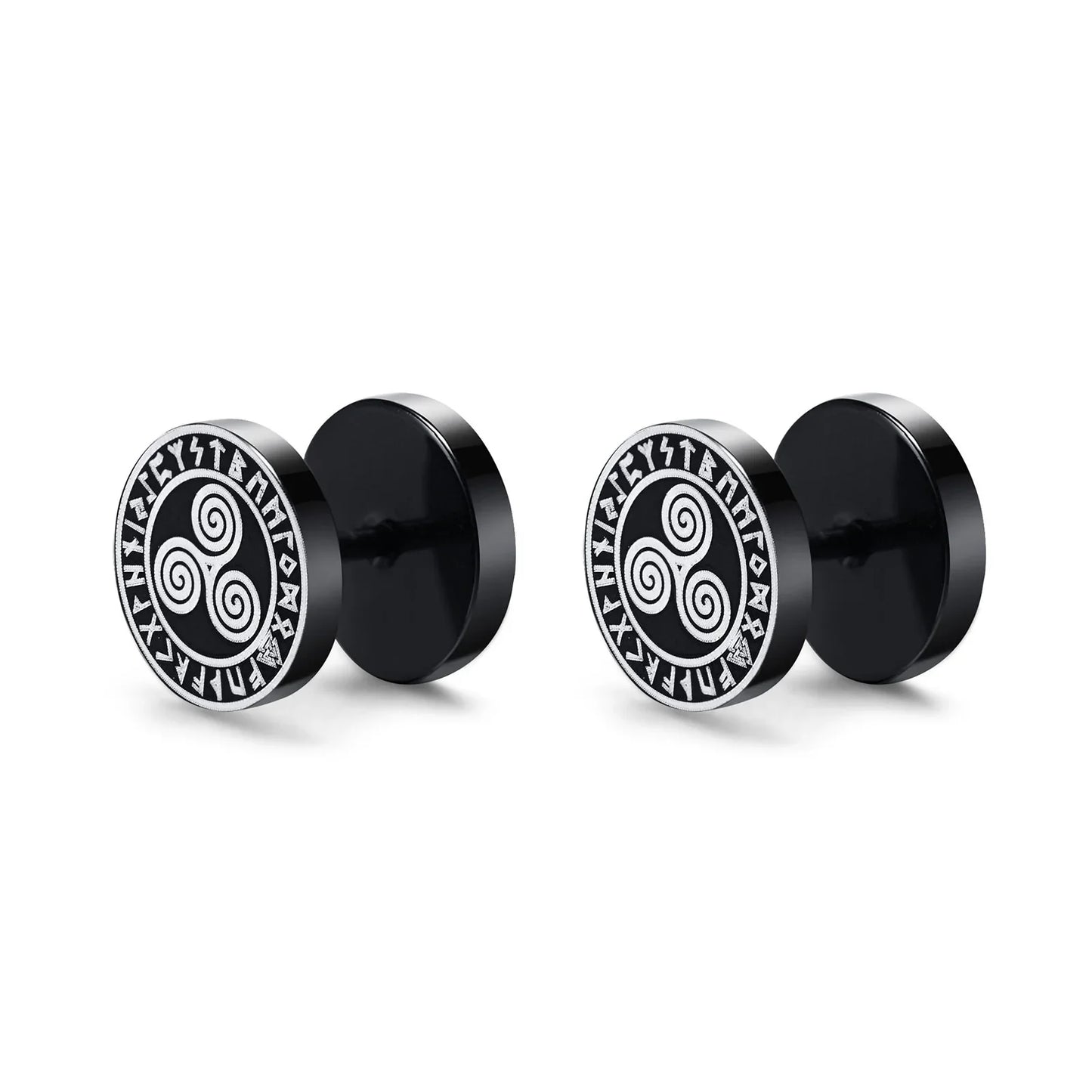 Vnox Men's Viking Black Stud Earrings - Vegvisir & Norse Valknut, Cool Punk Stainless Steel Set