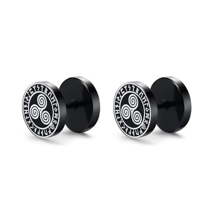 Vnox Men's Viking Black Stud Earrings - Vegvisir & Norse Valknut, Cool Punk Stainless Steel Set