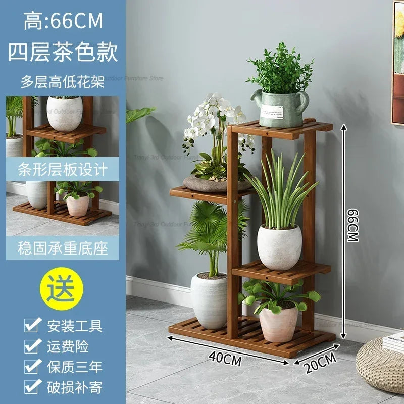 Nordic Wooden Plant Shelves - Indoor Flower Shelf for Living Room, Balcony, Garden Furniture, FYPS