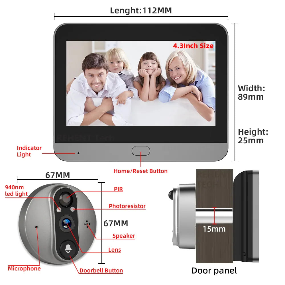 3MP Smart Life Tuya WiFi Doorbell – 1080P Eye Peephole Camera, 5000mAh Battery, PIR Motion Detector, IR, Alexa & Google Compatible