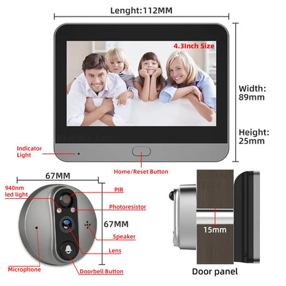3MP Smart Life Tuya WiFi Doorbell – 1080P Eye Peephole Camera, 5000mAh Battery, PIR Motion Detector, IR, Alexa & Google Compatible