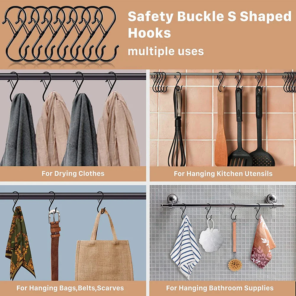 2/10pcs Metal S-Shape Hooks with Buckle - Multipurpose Hanging Clasps for Garden, Kitchen, Closet - Ideal for Pots, Bags, Clothes, Towels