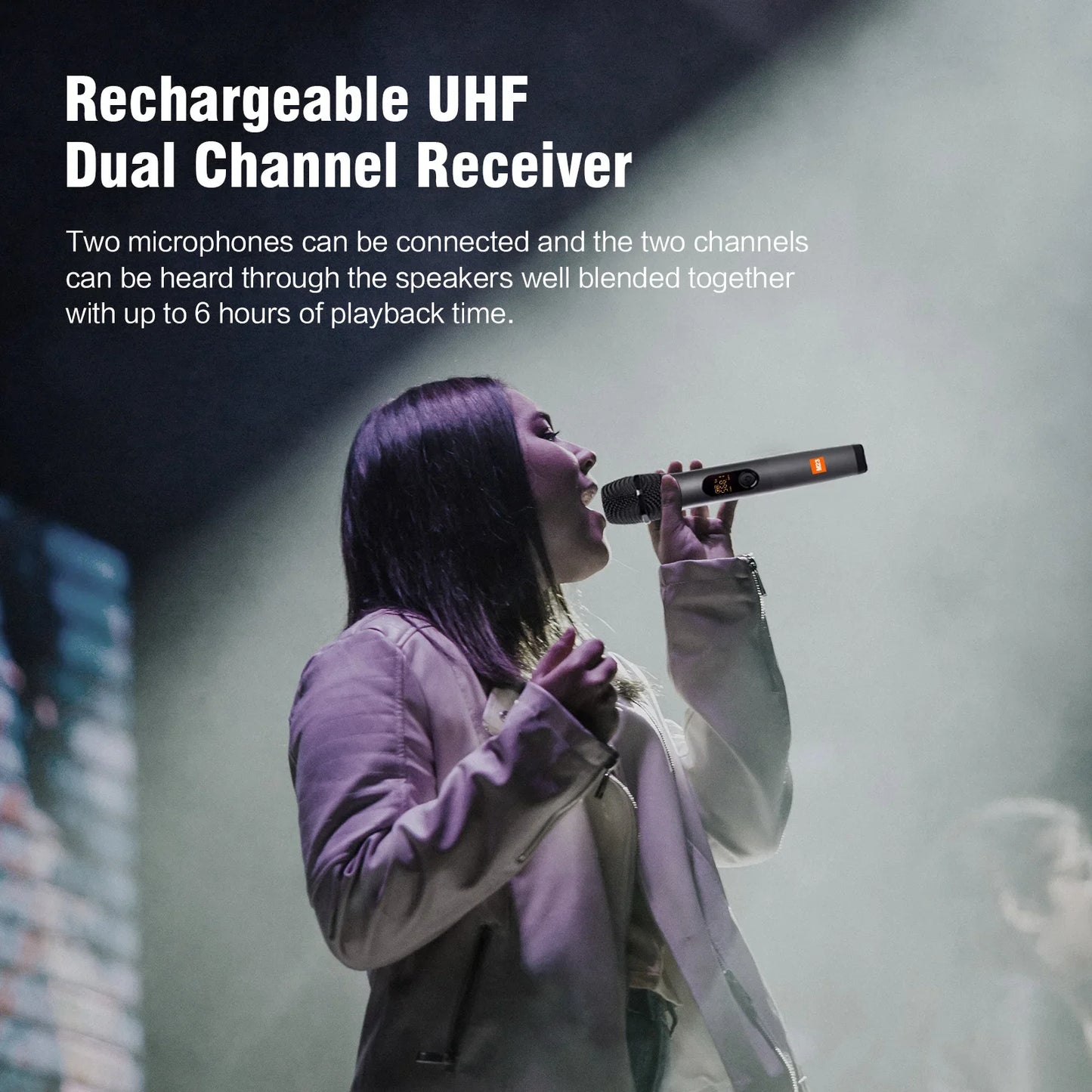 M23 UHF 2-Channel Wireless Microphone System – Rechargeable Cordless Handheld Mic for Karaoke, Church, Party, DJ