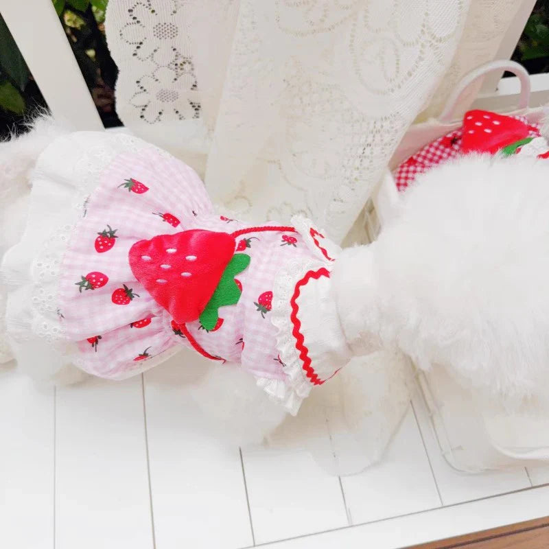 Strawberry Plaid Summer Dress for Dogs – Cute Puppy & Small Dog Apparel for Yorkie, Chihuahua, Pugs, and Small to Medium Pets