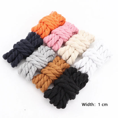 Round 10mm Cotton Rope Shoelaces - Hand-Woven, Three-Strand, Solid Color, Bold Twist - Universal Decorative Shoe Laces