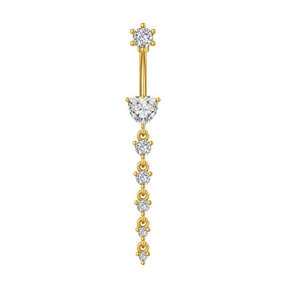 14G Surgical Steel Belly Button Ring – 7 Heart Crystal Long Dangle Navel Piercing Jewelry for Women