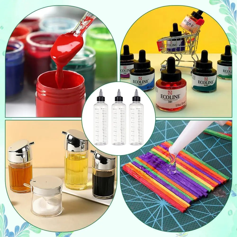 5PCS Graduated Plastic Squeeze Bottles – 30/50/100/250ML Dispensing Bottles with Twist Cap for Tattoo Pigment & Ink