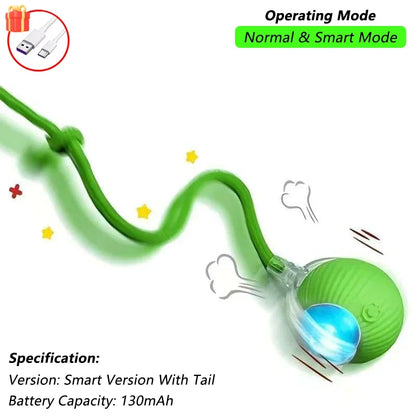 iLMH Smart Cat Interactive Ball Toy - Rechargeable Automatic Rolling Mouse Toy with Faux Tail for Pet Training & Play
