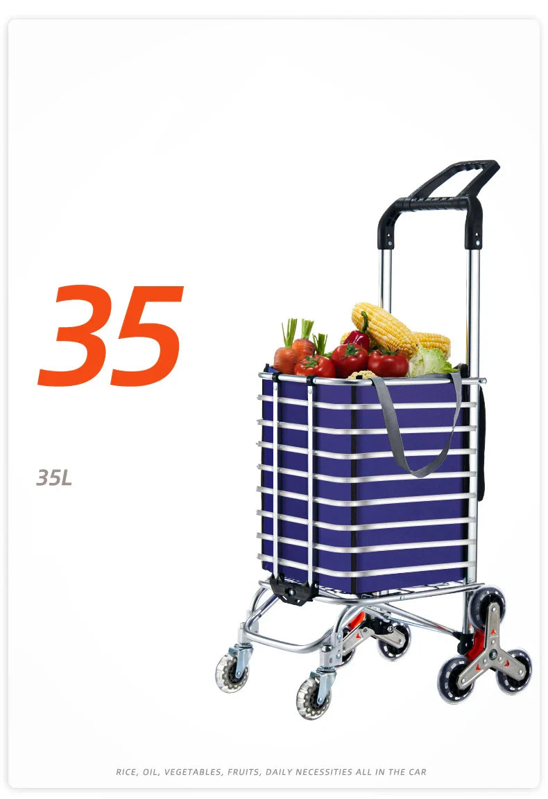 Aluminum Alloy Folding Grocery Cart – Portable Lightweight Shopping Trolley with Step Climbing for Supermarket & Food