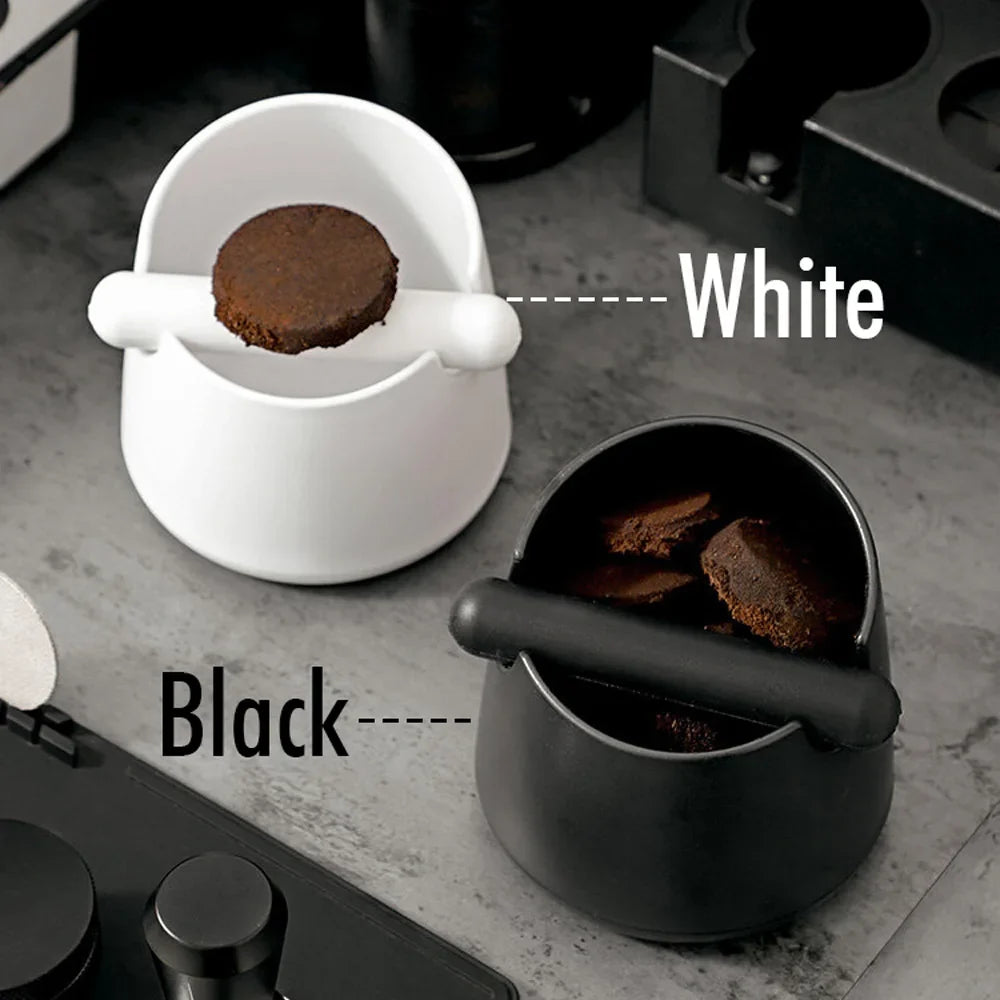 White Coffee Knock Box – 800ML Espresso Grounds Container with Rubber Knock Bar & Anti-Slip Base