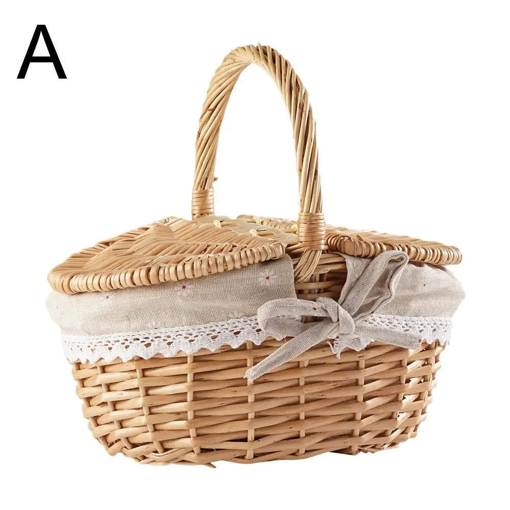 Handmade Wicker Picnic Basket with Handle – Multi-Purpose Willow Woven Storage Hamper for Outdoor Camping and Fruit