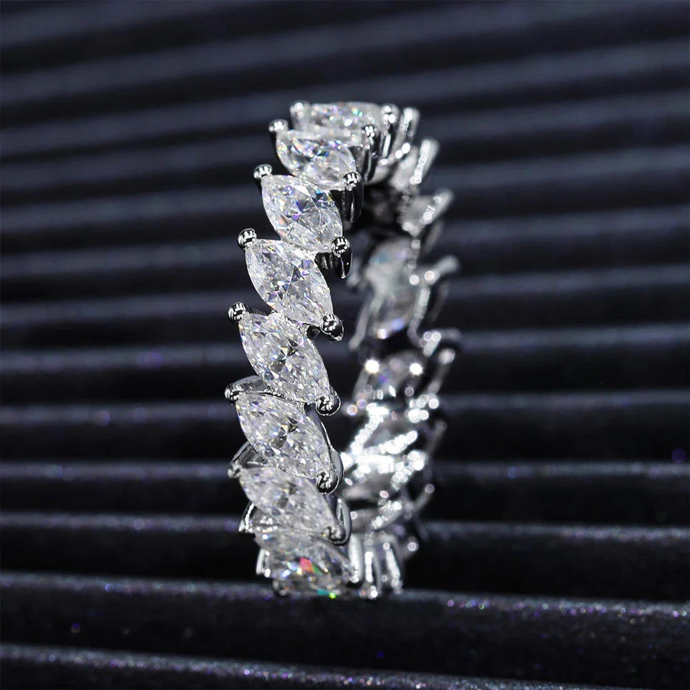 3×6mm Marquise Cut Moissanite Eternity Ring — 925 Sterling Silver Engagement & Wedding Band for Women and Men with GRA Certificate
